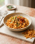 Carrot multigrain millet pasta with herbs and roasted carrot